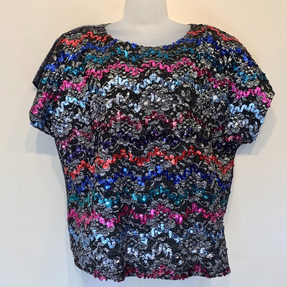 Ms Caribou | VTG Kitsch Multicolor Sequins Blouse - Picture 1 of 6